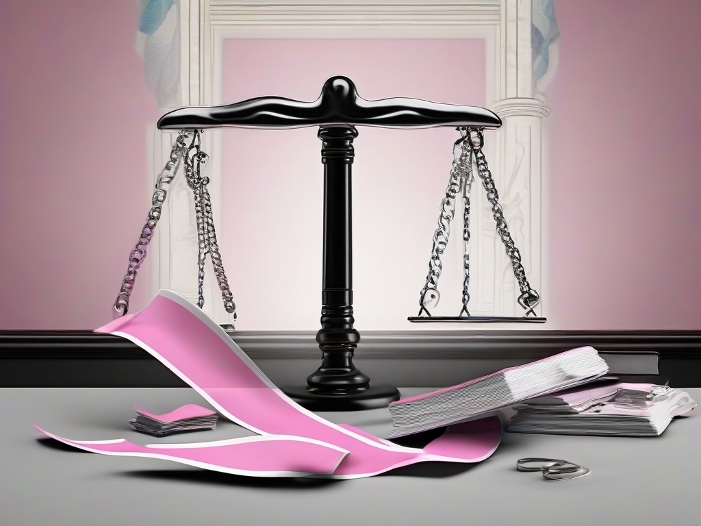 Impunidad del 90% en crímenes contra personas trans en Ecuador Balanza de justicia rota con cinta de bandera trans, sala de tribunal vacía